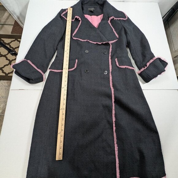 WD NY Silk Black with Pink Accents Trench Coat Womens 8 - Picture 2 of 6
